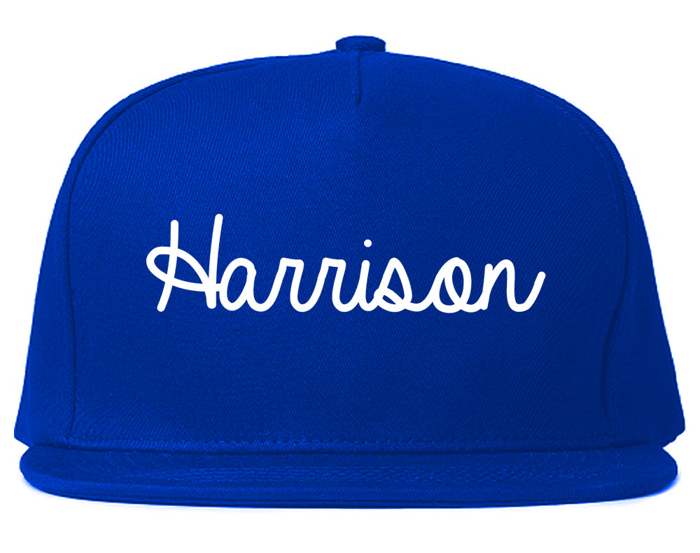 Harrison New York NY Script Mens Snapback Hat Royal Blue