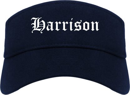 Harrison New York NY Old English Mens Visor Cap Hat Navy Blue