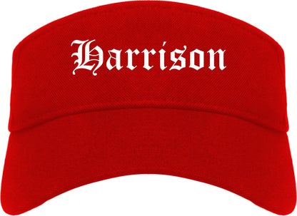 Harrison New York NY Old English Mens Visor Cap Hat Red