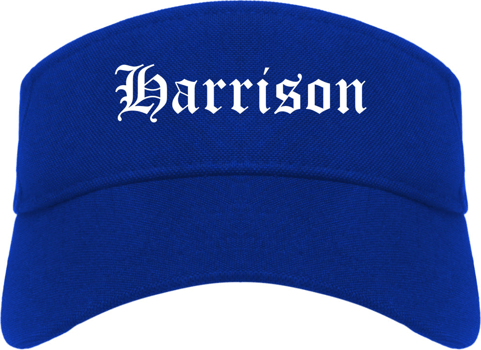 Harrison New York NY Old English Mens Visor Cap Hat Royal Blue