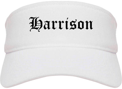 Harrison New York NY Old English Mens Visor Cap Hat White