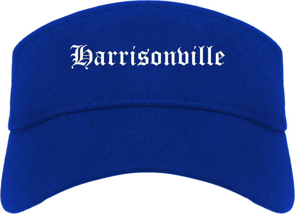 Harrisonville Missouri MO Old English Mens Visor Cap Hat Royal Blue