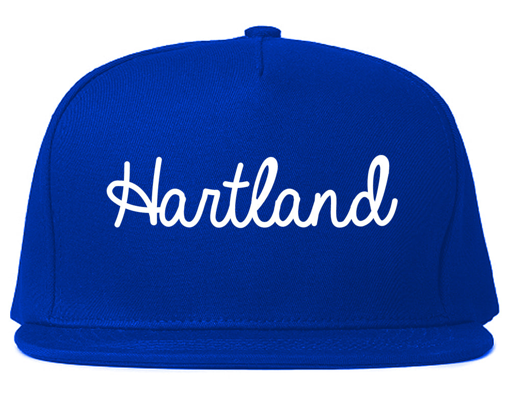 Hartland Wisconsin WI Script Mens Snapback Hat Royal Blue