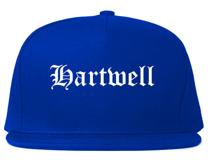 Hartwell Georgia GA Old English Mens Snapback Hat Royal Blue