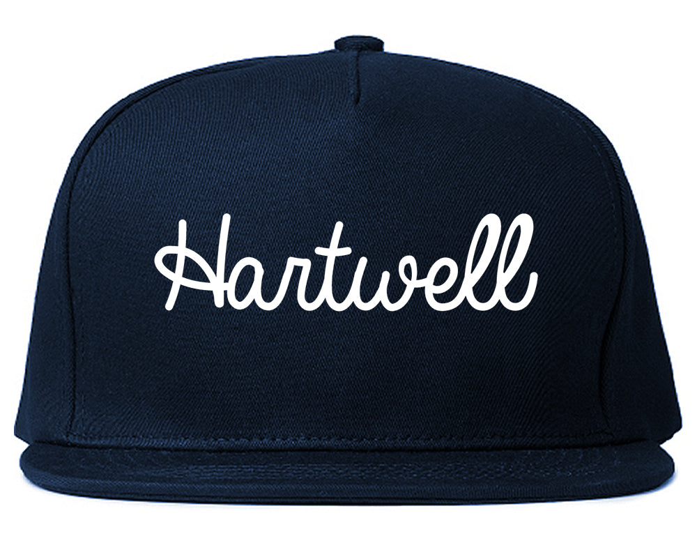 Hartwell Georgia GA Script Mens Snapback Hat Navy Blue