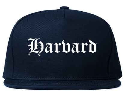 Harvard Illinois IL Old English Mens Snapback Hat Navy Blue