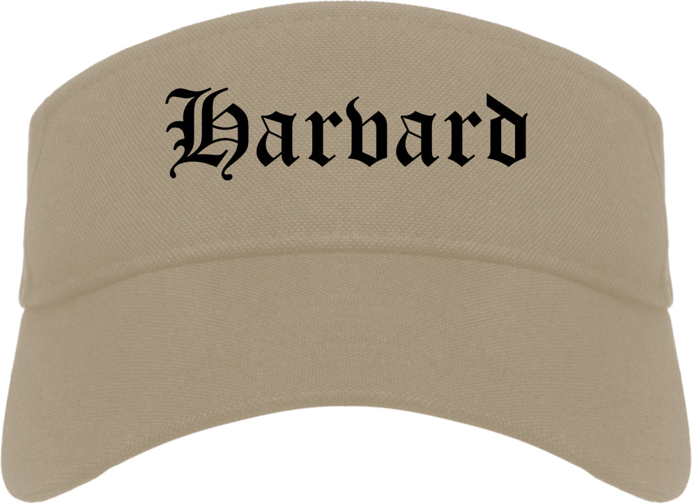 Harvard Illinois IL Old English Mens Visor Cap Hat Khaki