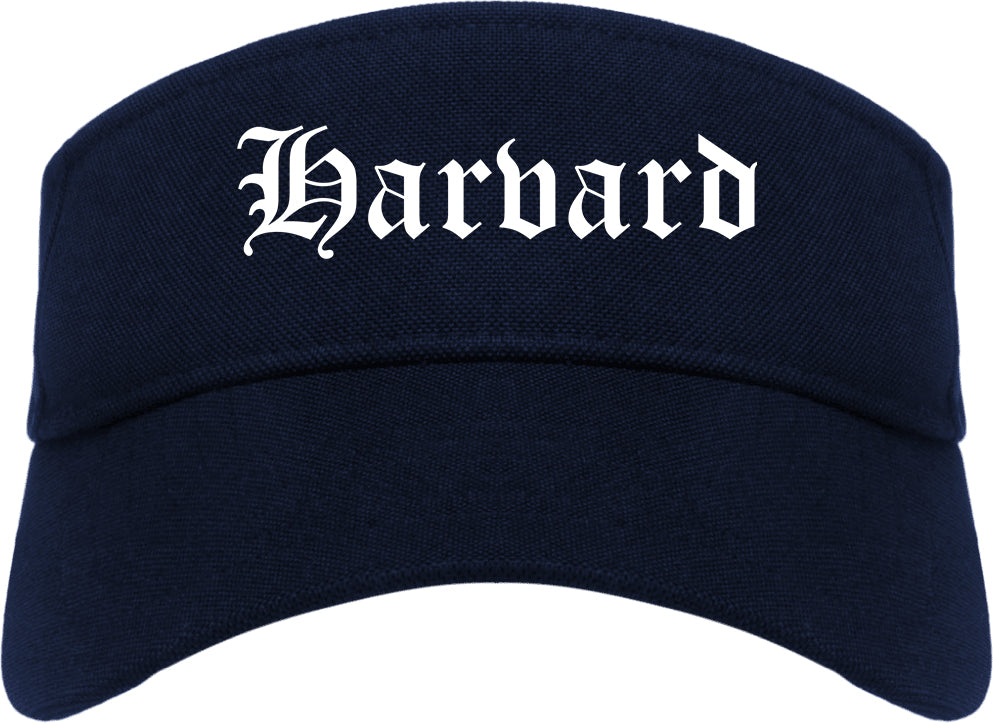Harvard Illinois IL Old English Mens Visor Cap Hat Navy Blue