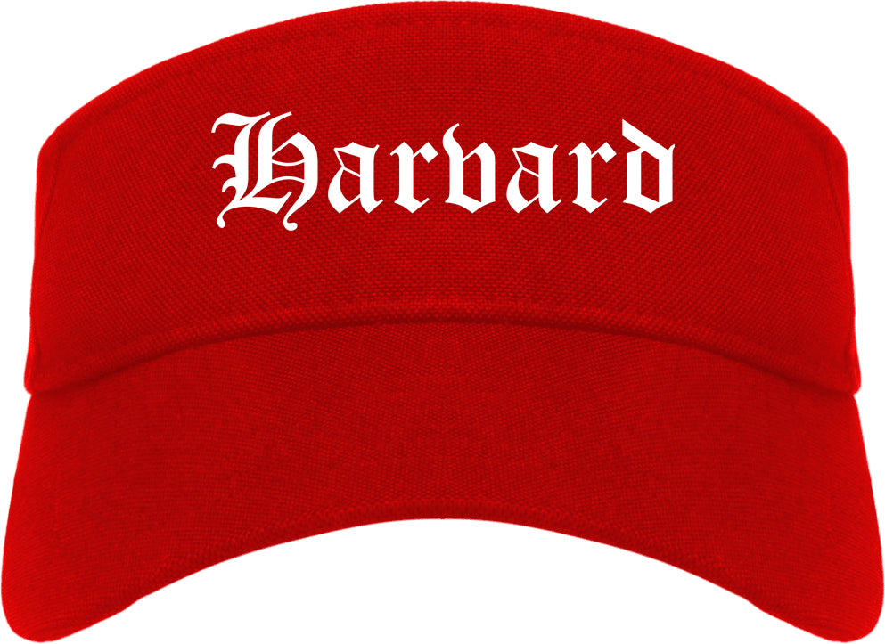 Harvard Illinois IL Old English Mens Visor Cap Hat Red