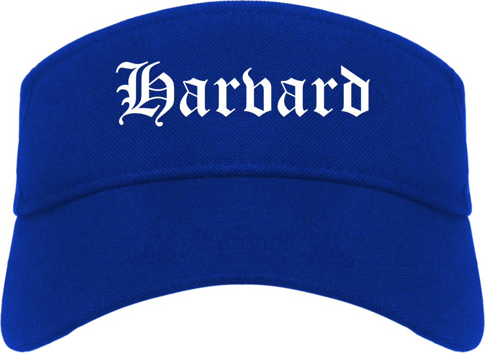 Harvard Illinois IL Old English Mens Visor Cap Hat Royal Blue