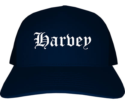 Harvey Illinois IL Old English Mens Trucker Hat Cap Navy Blue