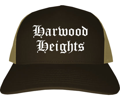 Harwood Heights Illinois IL Old English Mens Trucker Hat Cap Brown