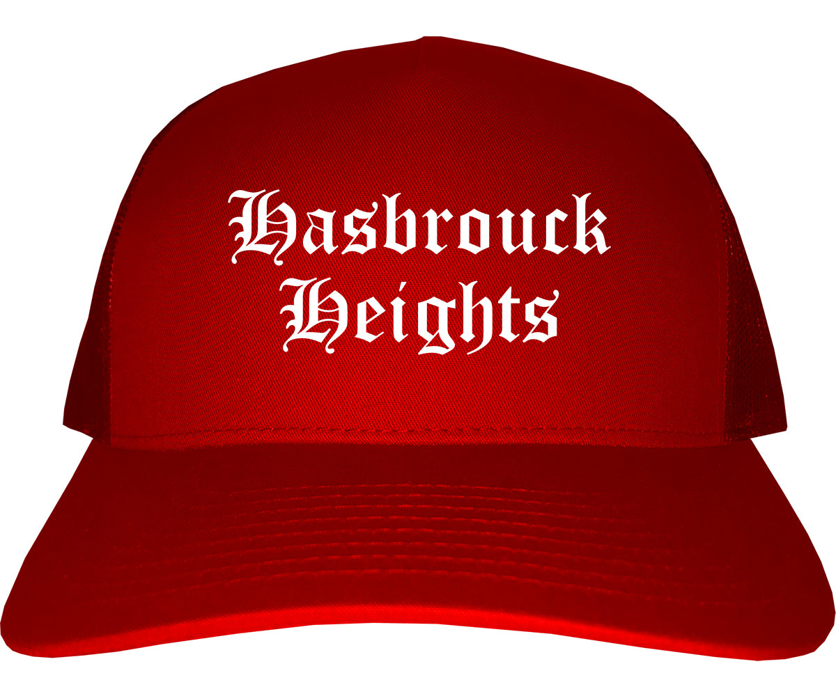 Hasbrouck Heights New Jersey NJ Old English Mens Trucker Hat Cap Red