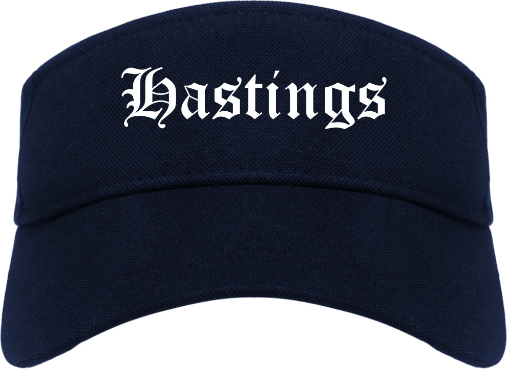 Hastings Michigan MI Old English Mens Visor Cap Hat Navy Blue