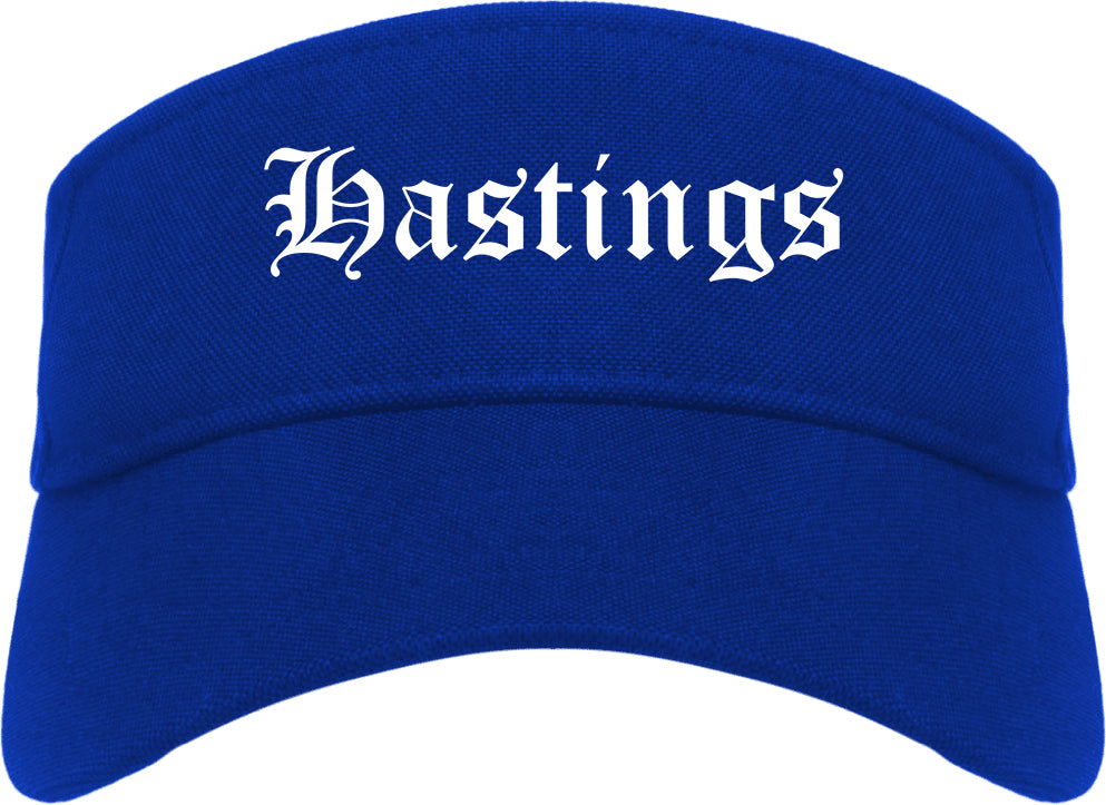Hastings Michigan MI Old English Mens Visor Cap Hat Royal Blue