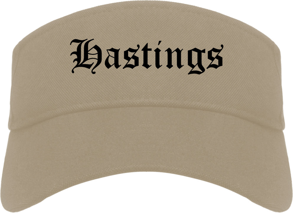 Hastings Nebraska NE Old English Mens Visor Cap Hat Khaki