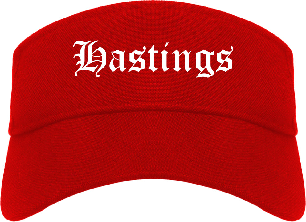 Hastings Nebraska NE Old English Mens Visor Cap Hat Red