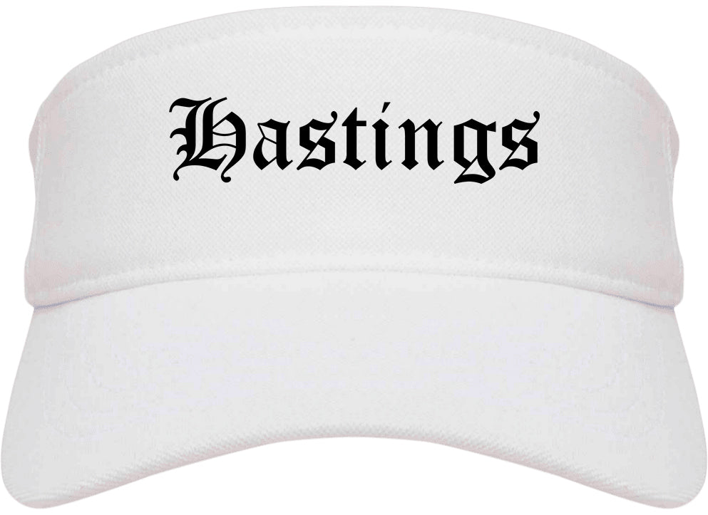 Hastings Nebraska NE Old English Mens Visor Cap Hat White