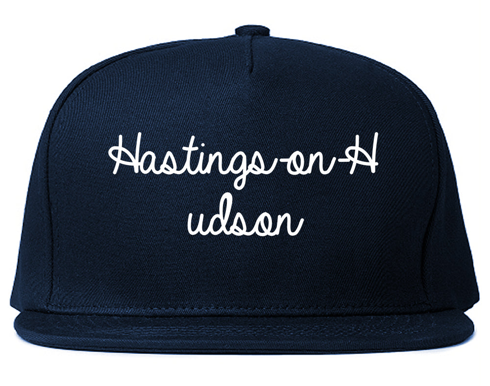 Hastings on Hudson New York NY Script Mens Snapback Hat Navy Blue