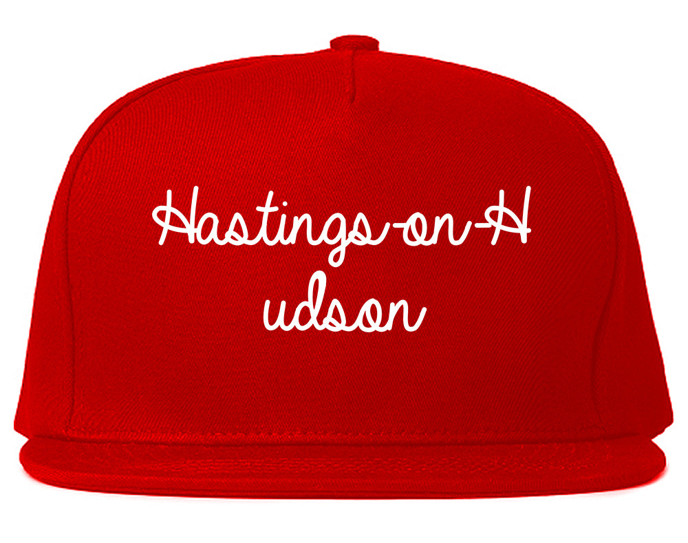 Hastings on Hudson New York NY Script Mens Snapback Hat Red