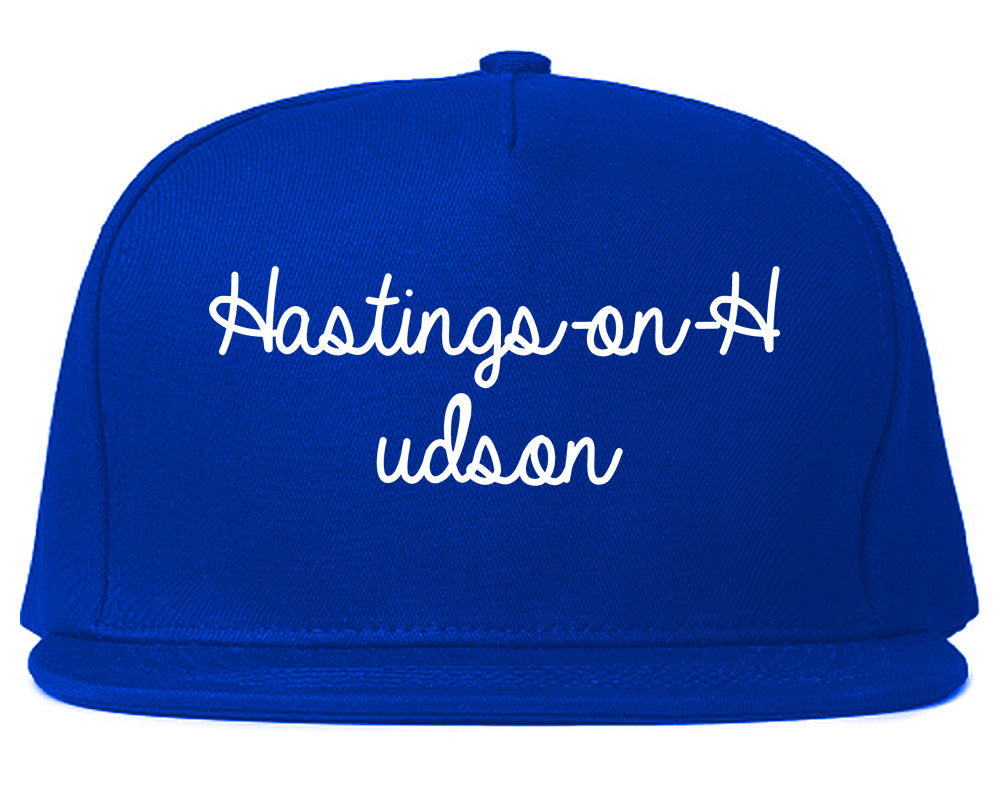 Hastings on Hudson New York NY Script Mens Snapback Hat Royal Blue