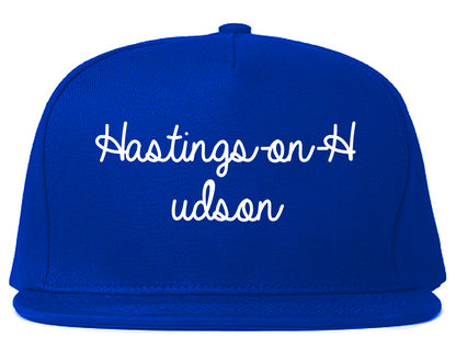 Hastings on Hudson New York NY Script Mens Snapback Hat Royal Blue