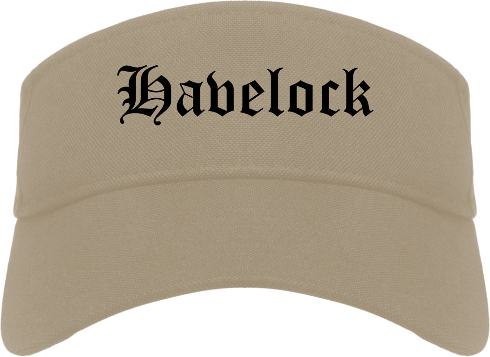 Havelock North Carolina NC Old English Mens Visor Cap Hat Khaki