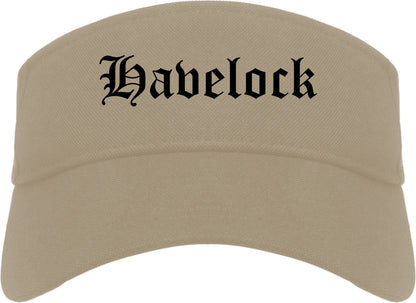 Havelock North Carolina NC Old English Mens Visor Cap Hat Khaki