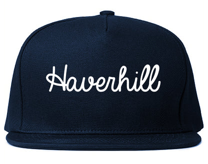Haverhill Massachusetts MA Script Mens Snapback Hat Navy Blue