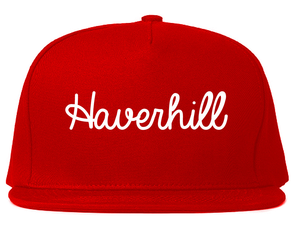 Haverhill Massachusetts MA Script Mens Snapback Hat Red