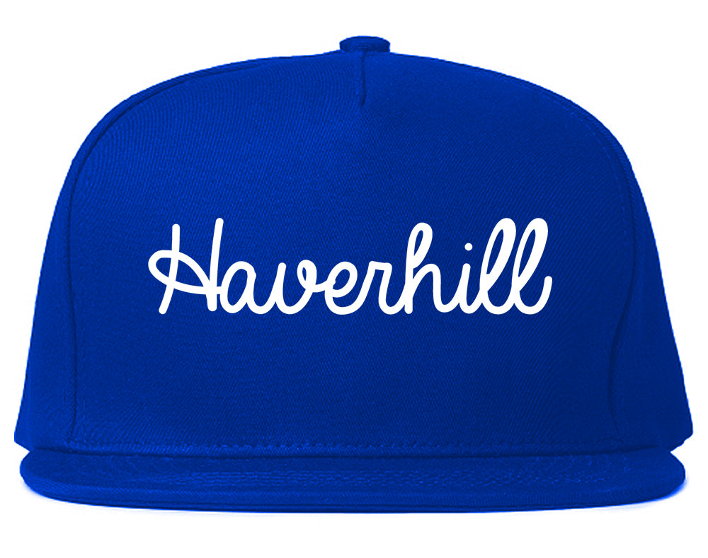 Haverhill Massachusetts MA Script Mens Snapback Hat Royal Blue