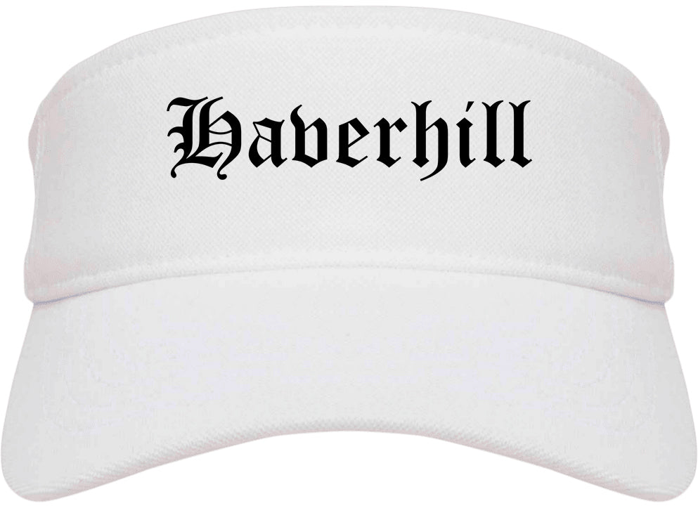Haverhill Massachusetts MA Old English Mens Visor Cap Hat White