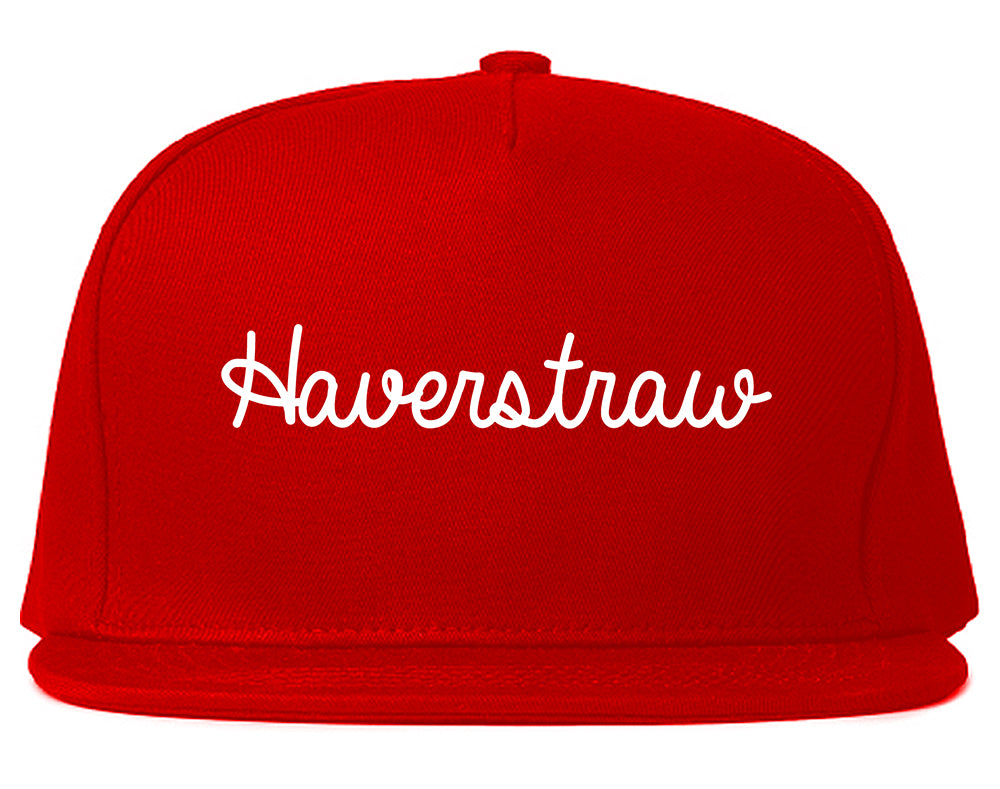 Haverstraw New York NY Script Mens Snapback Hat Red