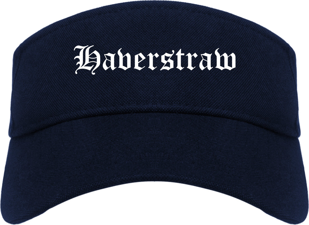 Haverstraw New York NY Old English Mens Visor Cap Hat Navy Blue
