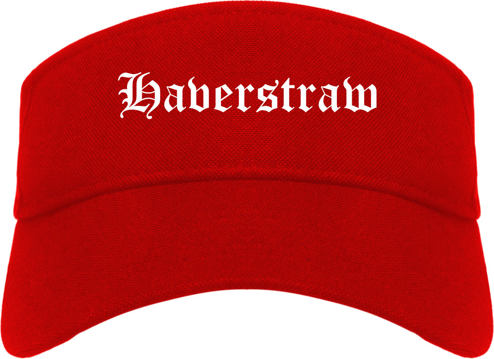 Haverstraw New York NY Old English Mens Visor Cap Hat Red