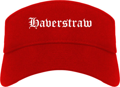 Haverstraw New York NY Old English Mens Visor Cap Hat Red