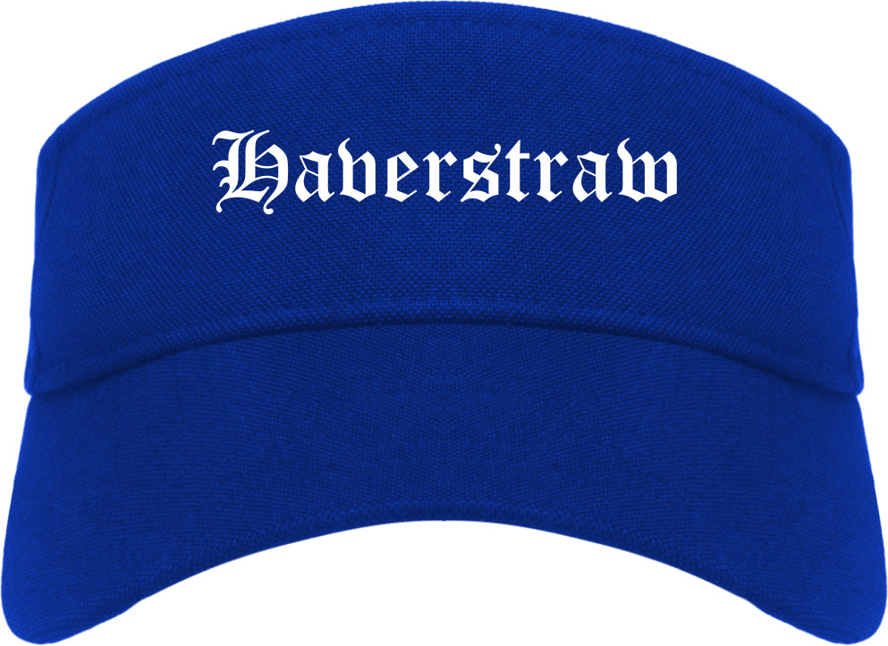 Haverstraw New York NY Old English Mens Visor Cap Hat Royal Blue