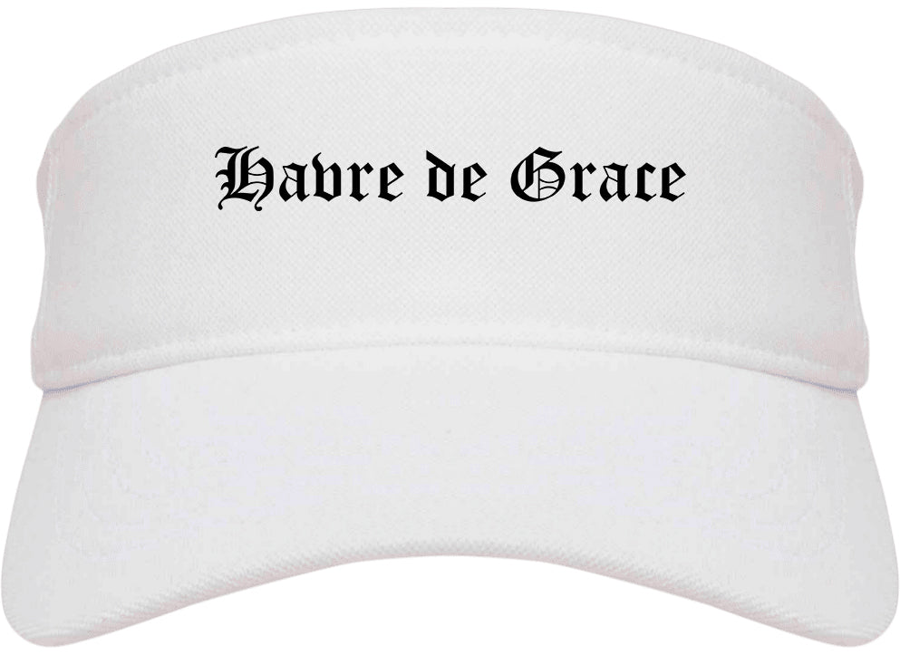 Havre de Grace Maryland MD Old English Mens Visor Cap Hat White