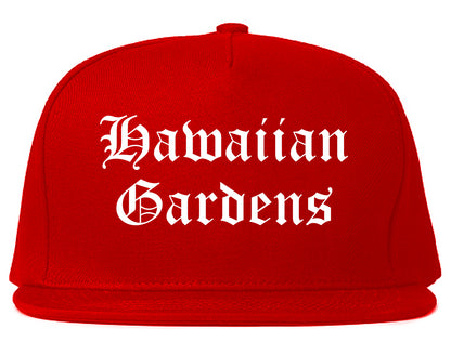 Hawaiian Gardens California CA Old English Mens Snapback Hat Red