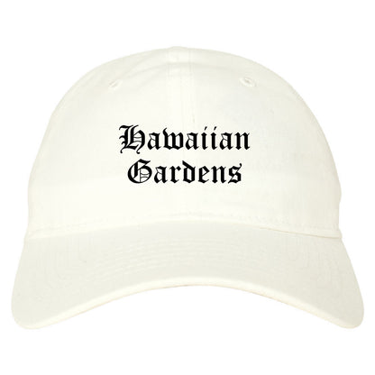 Hawaiian Gardens California CA Old English Mens Dad Hat Baseball Cap White