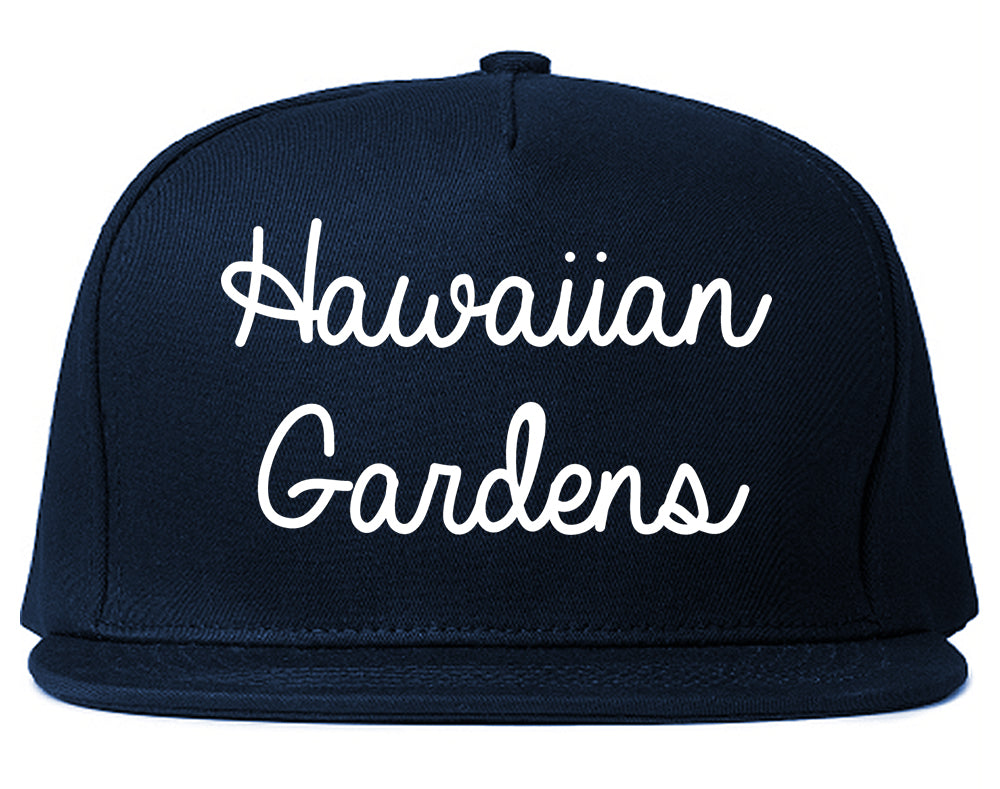 Hawaiian Gardens California CA Script Mens Snapback Hat Navy Blue
