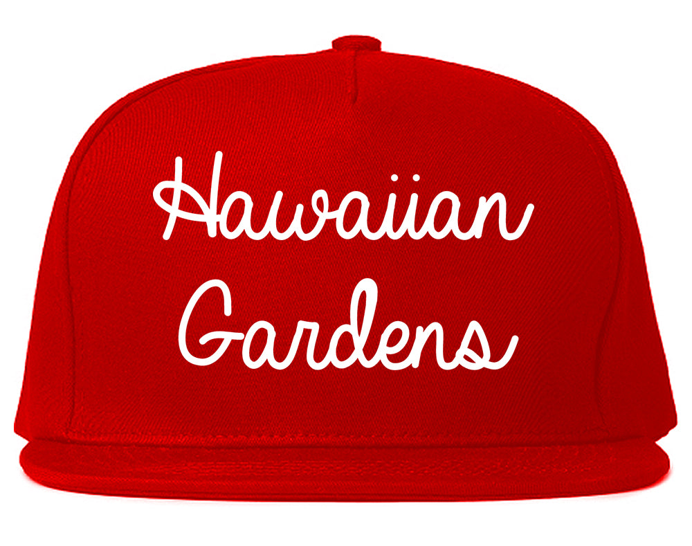 Hawaiian Gardens California CA Script Mens Snapback Hat Red