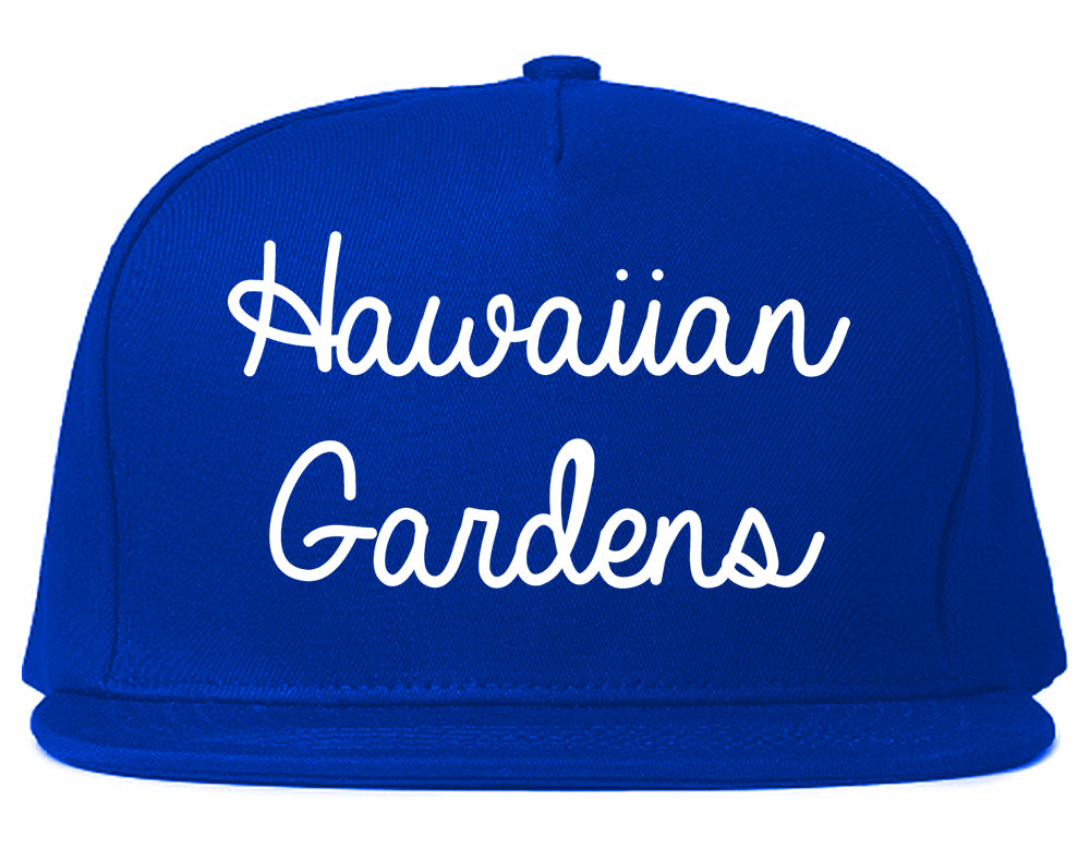 Hawaiian Gardens California CA Script Mens Snapback Hat Royal Blue