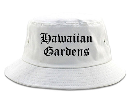Hawaiian Gardens California CA Old English Mens Bucket Hat White