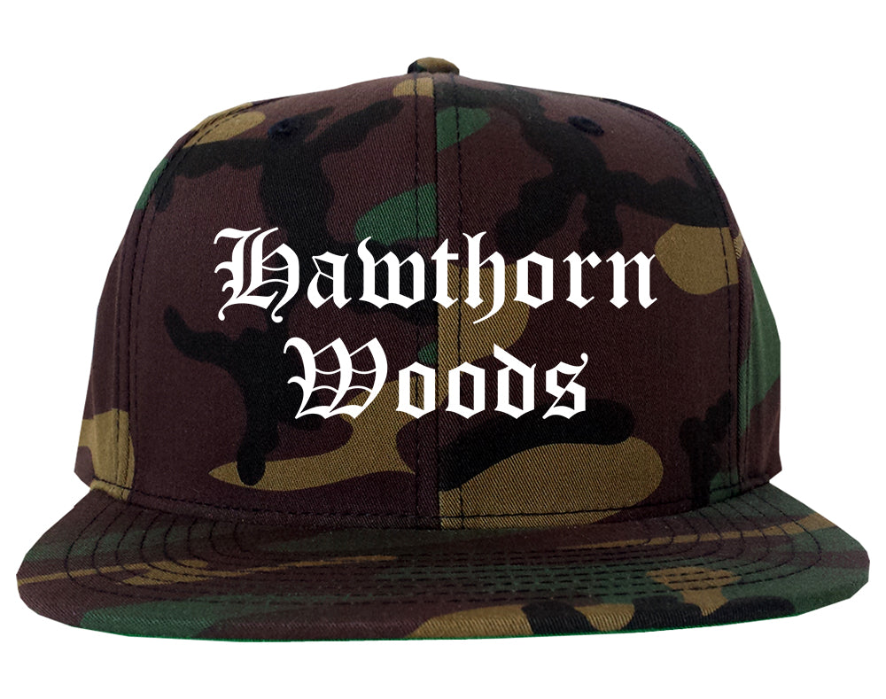 Hawthorn Woods Illinois IL Old English Mens Snapback Hat Army Camo