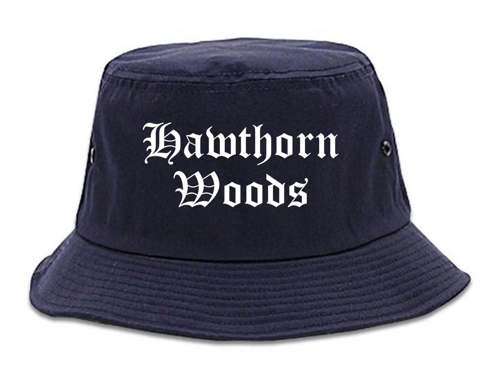 Hawthorn Woods Illinois IL Old English Mens Bucket Hat Navy Blue
