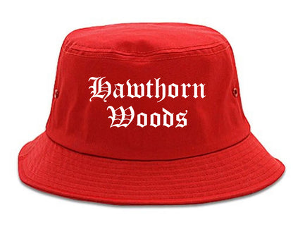 Hawthorn Woods Illinois IL Old English Mens Bucket Hat Red