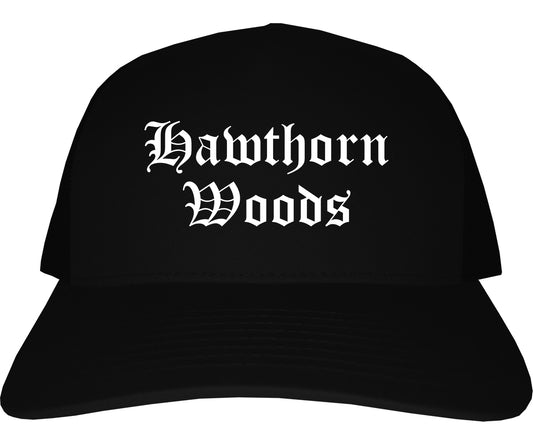 Hawthorn Woods Illinois IL Old English Mens Trucker Hat Cap Black