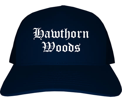 Hawthorn Woods Illinois IL Old English Mens Trucker Hat Cap Navy Blue