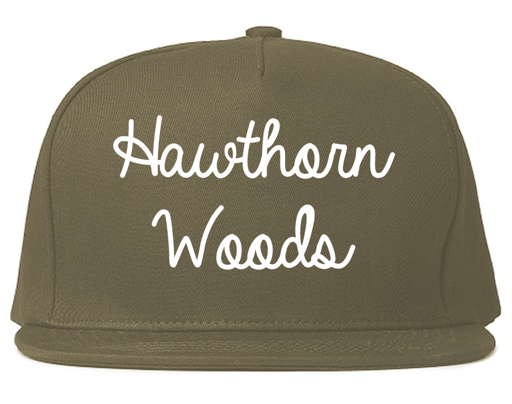 Hawthorn Woods Illinois IL Script Mens Snapback Hat Grey